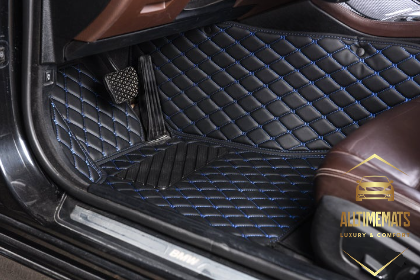 Luxurious Black/Blue Floor Mats/Car Mats- Custom Made – All Time Mats